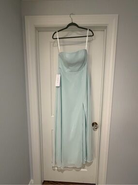 Azazie Wren Strapless Pale Green Formal Gown with Side Slit
